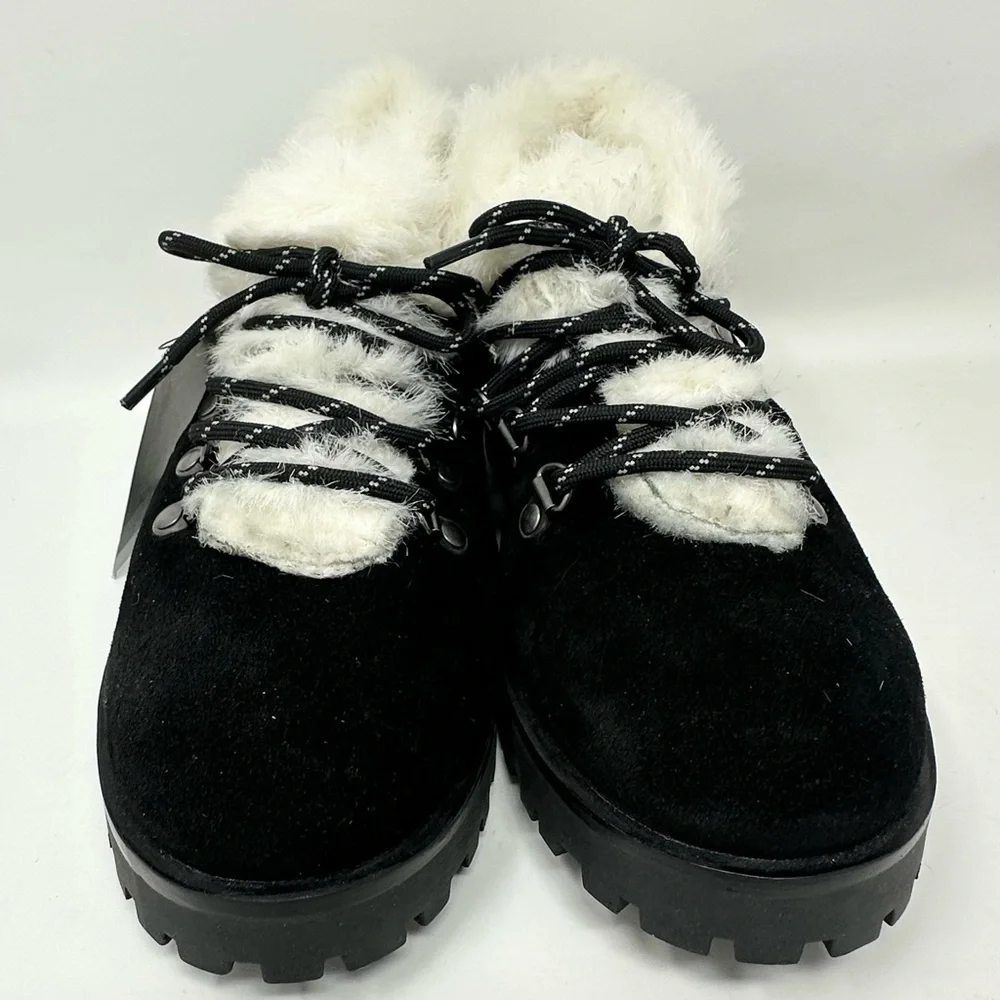 BearPaw Vera Black Winter Fur Lined Ankle Bootie Boot Black Suede 8
